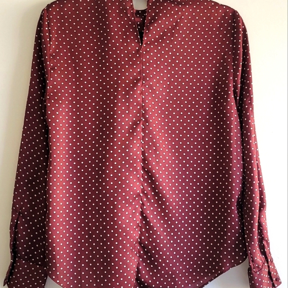 Zara S maroon polka dot blouse with bow - Picture 3 of 6